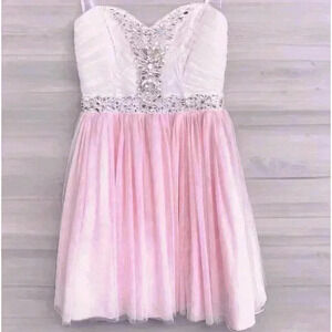 Vintage Short Pink And White Chiffon Rhinestone Homecoming Prom Dress Size 3/4